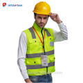 Benutzerdefinierte Reißverschluss Hallo Vis Arbeitsjacke Weste mit Kragen, ANSI Yellow High Visibility Reflektierende Sicherheitsweste mit Taschen